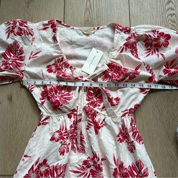 Sim & Sam NWT Red Ivory Trop Poplin Print Mini Dress Size Small - Picture 13 of 16